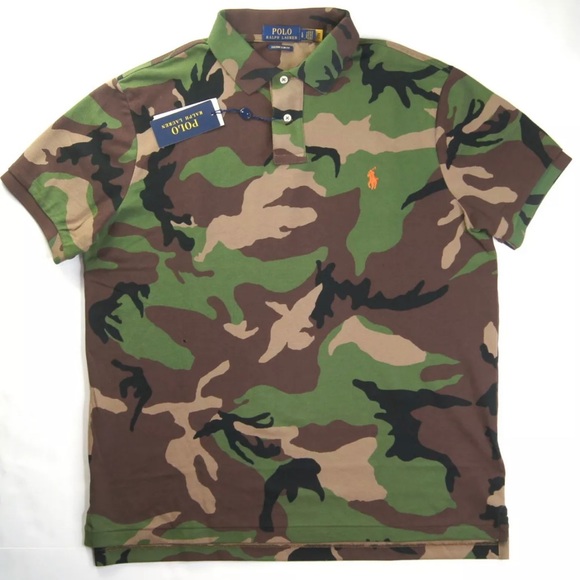 POLO RALPH LAUREN Men's Custom Slim Fit Green Multi Camo Mesh Polo Shirt Sz. M&L - Picture 1 of 3